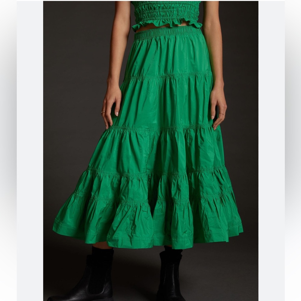 Anthropologie Maeve Taffeta Tiered Skirt-Mint condition